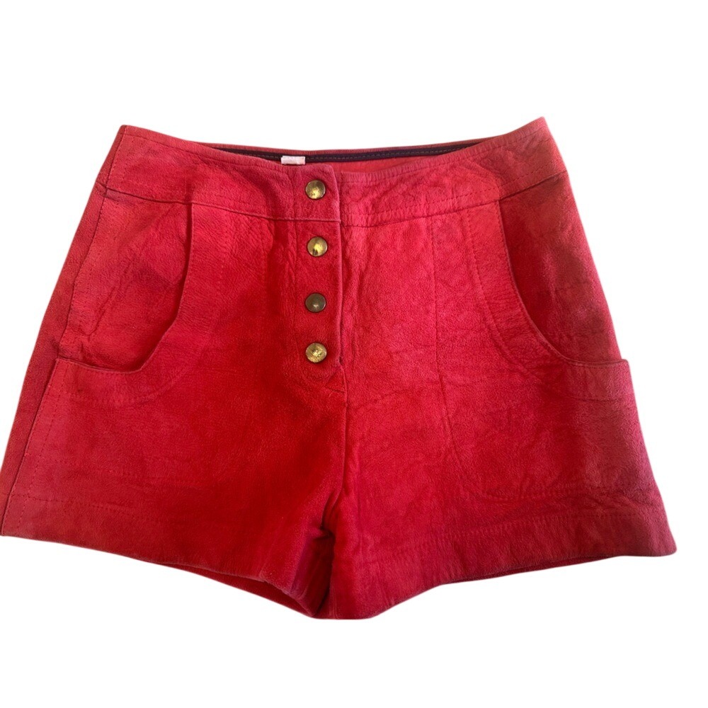 Vintage Red Suede Button‎ Front High Waisted Shorts Size 9